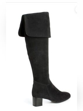 Classic Black Over-the-Knee Fold-Top Block Heel Boots